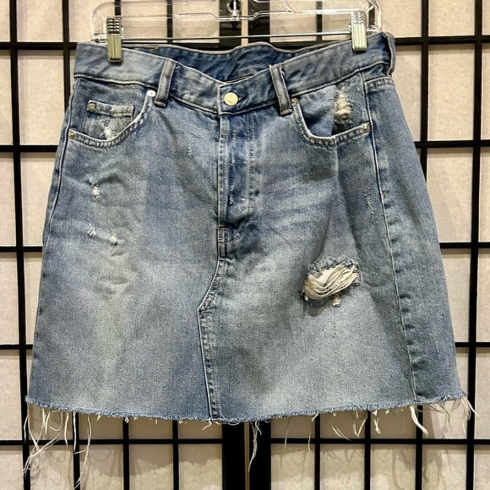 Distressed Denim Skirt